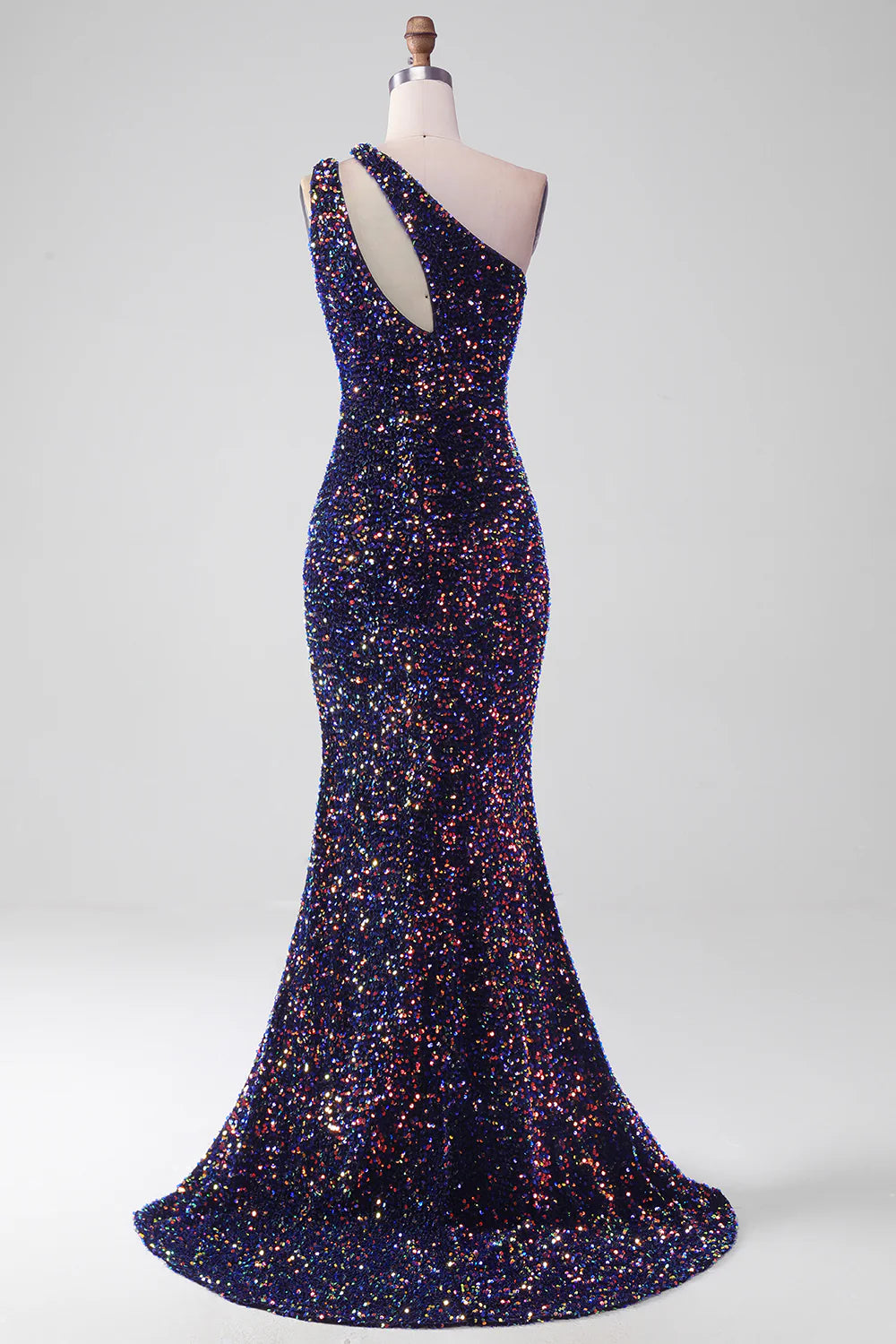 Wholesa Mermaid One Shoulder Sequins Long Prom Dress with Slit