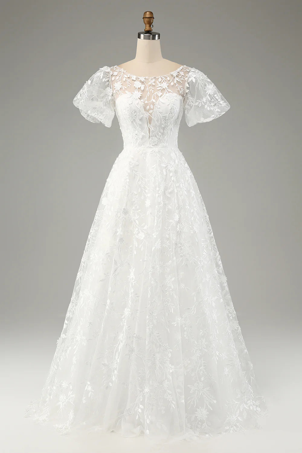 Wholesa A-Line Puff Sleeves Wedding Dress with Appliques