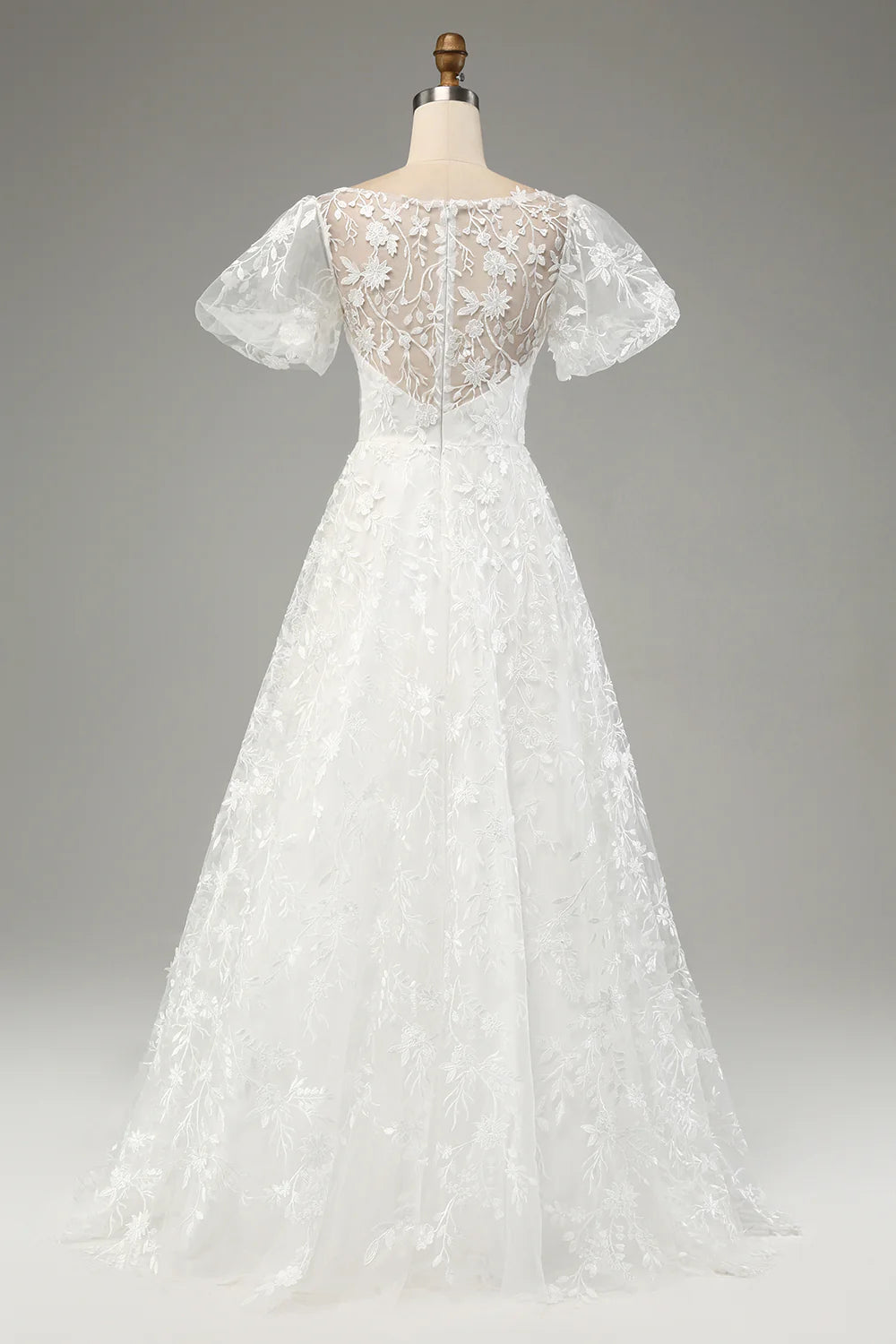 Wholesa A-Line Puff Sleeves Wedding Dress with Appliques