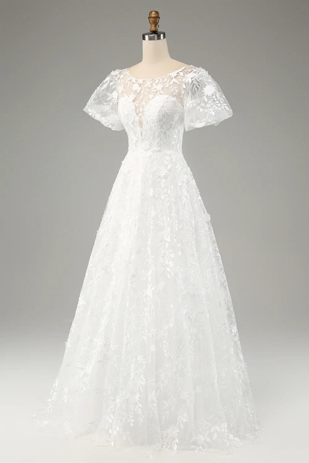 Wholesa A-Line Puff Sleeves Wedding Dress with Appliques