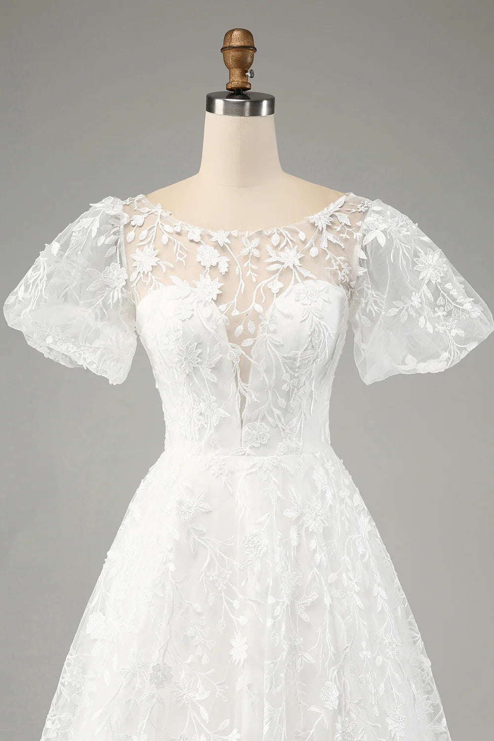 Wholesa A-Line Puff Sleeves Wedding Dress with Appliques