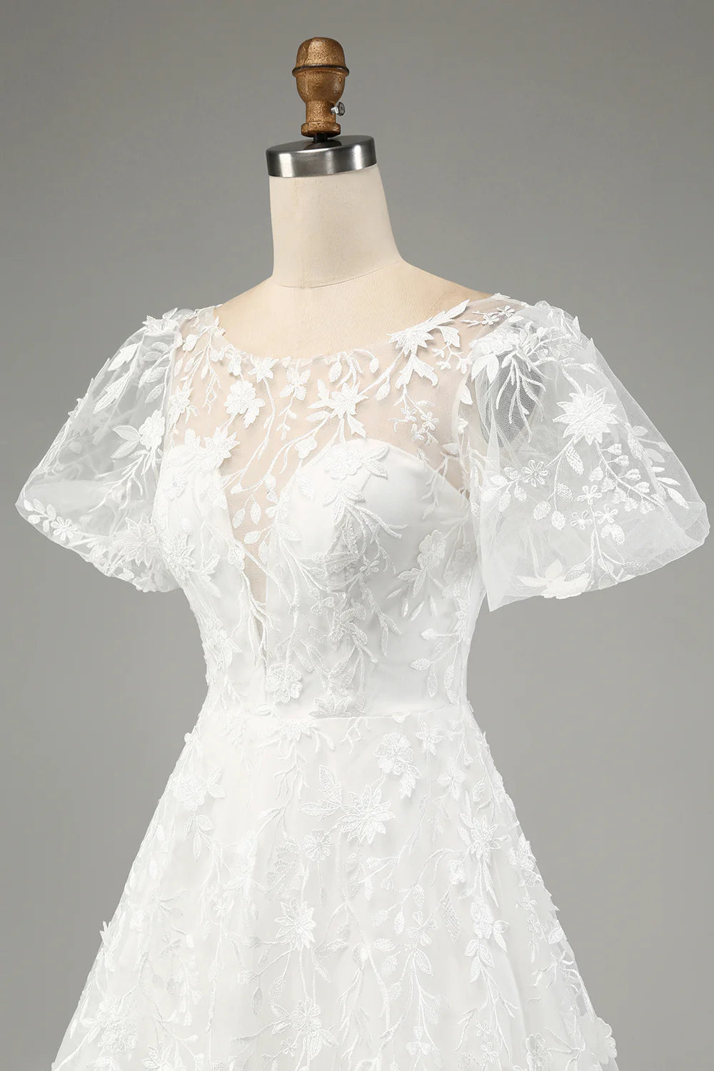 Wholesa A-Line Puff Sleeves Wedding Dress with Appliques