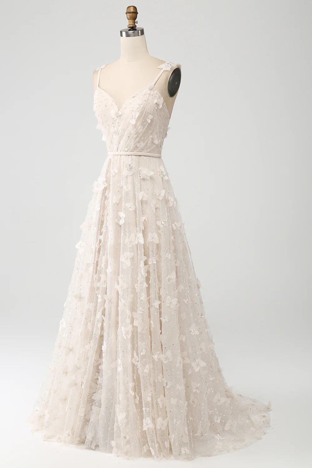 Wholesa A Line Spaghetti Straps Appliques Long Wdding Dress with Slit
