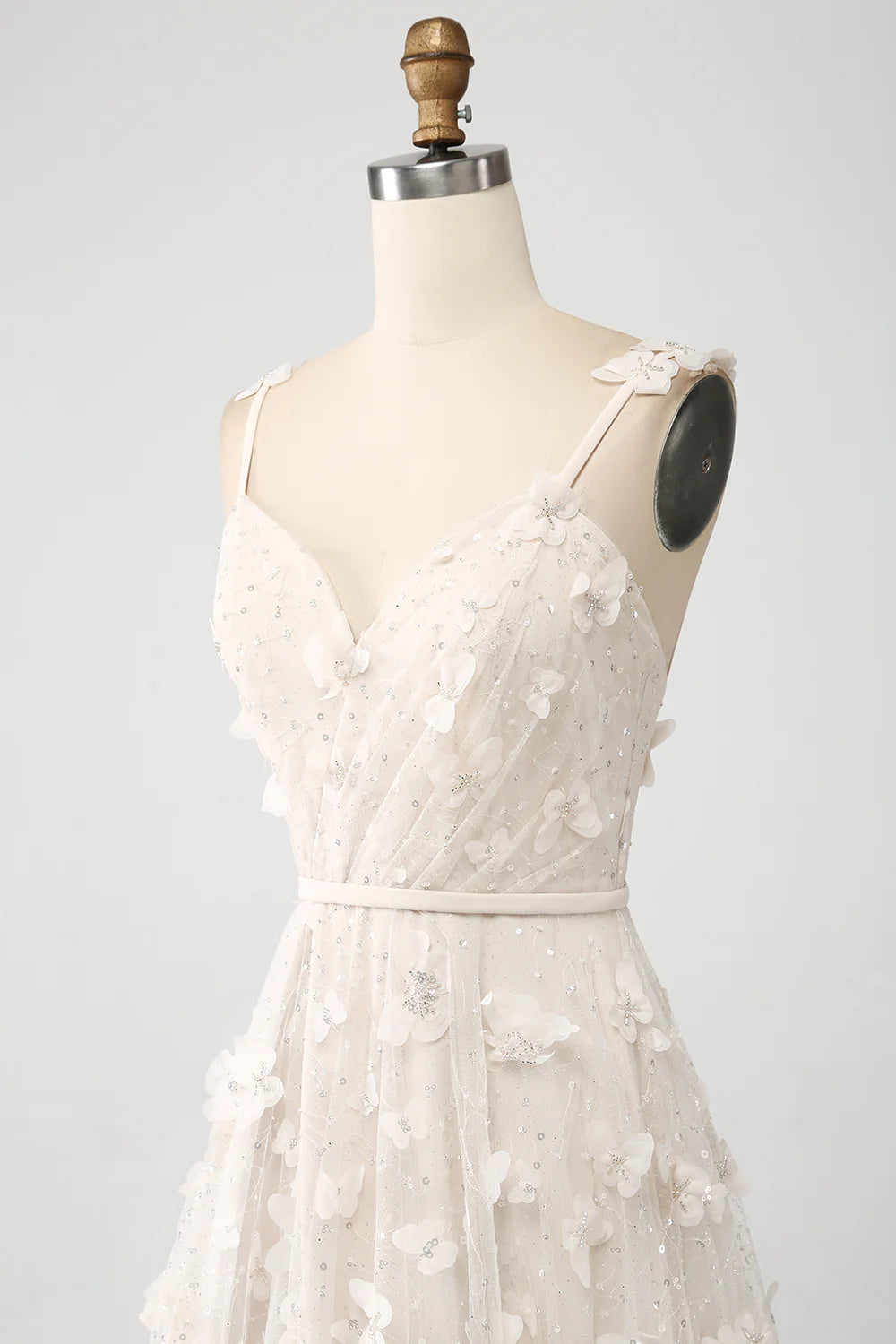 Wholesa A Line Spaghetti Straps Appliques Long Wdding Dress with Slit