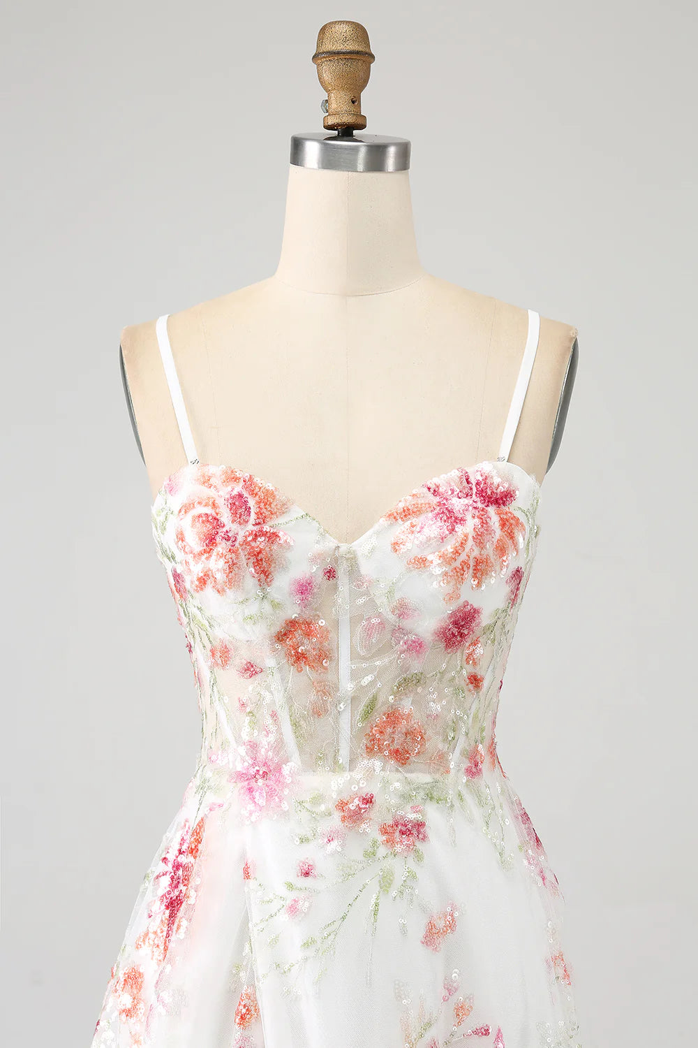 Wholesa Flower Embroidered Long Corset Prom Dress with Slit