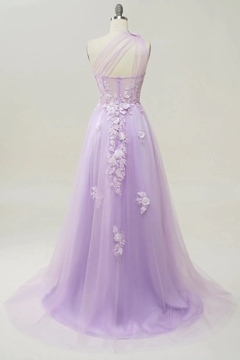 Wholesa Elegant A Line One Shoulder Purple Long Prom Dress with Appliques