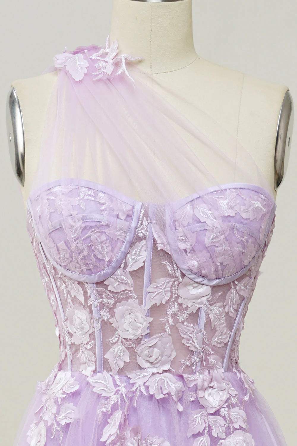 Wholesa Elegant A Line One Shoulder Purple Long Prom Dress with Appliques