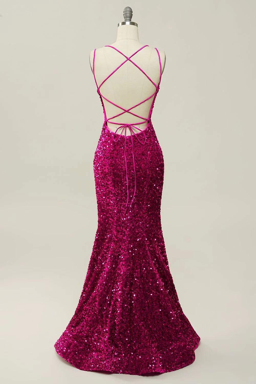 Wholesa Sequin Straps Mermaid Prom Dress with Lace-up Back