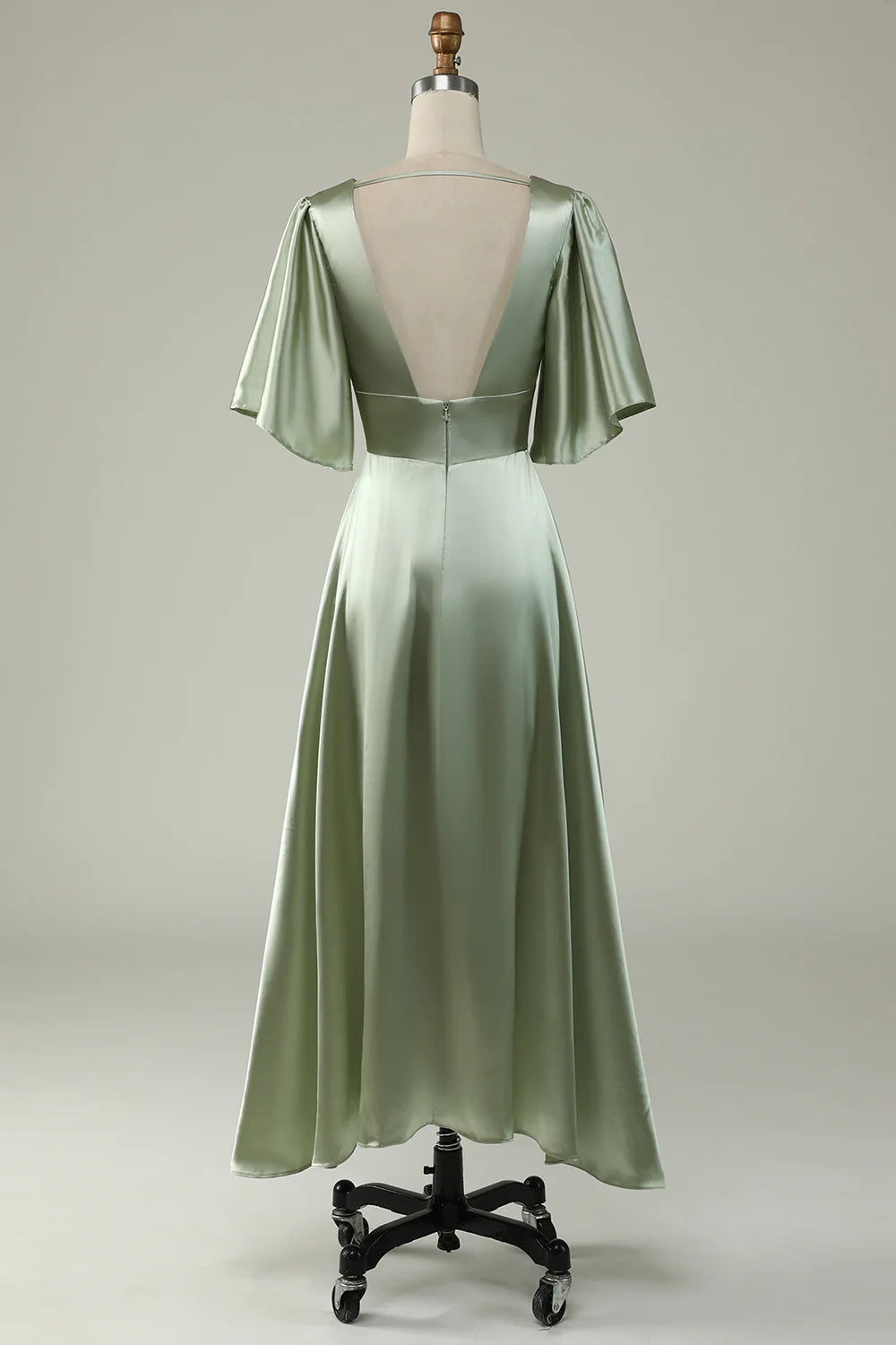 Wholesa A Line Deep V Neck Bridesmaid Dress with Half Sleeves