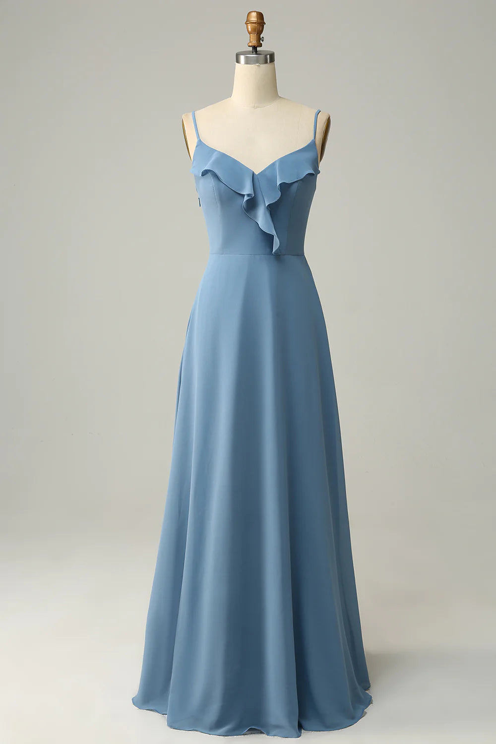 Wholesa A Line Spaghetti Straps Long Bridesmaid Dress with Ruffles