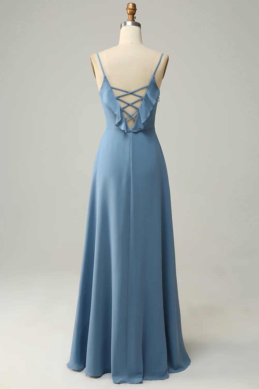 Wholesa A Line Spaghetti Straps Long Bridesmaid Dress with Ruffles