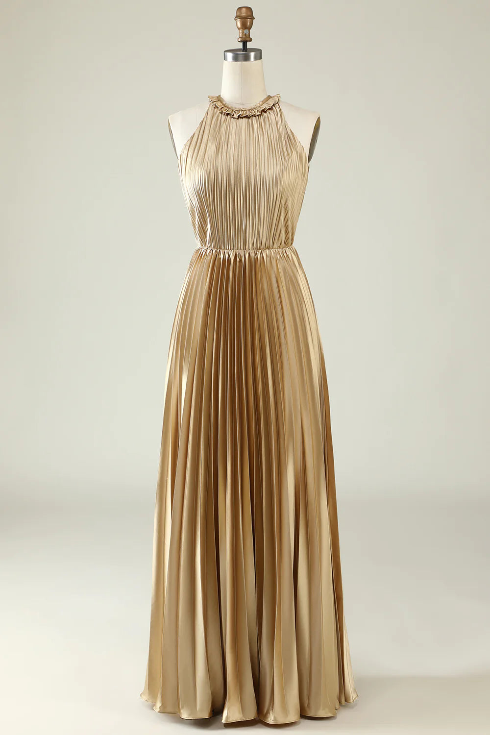 Wholesa Neck Pleated Long Bridesmaid Dress