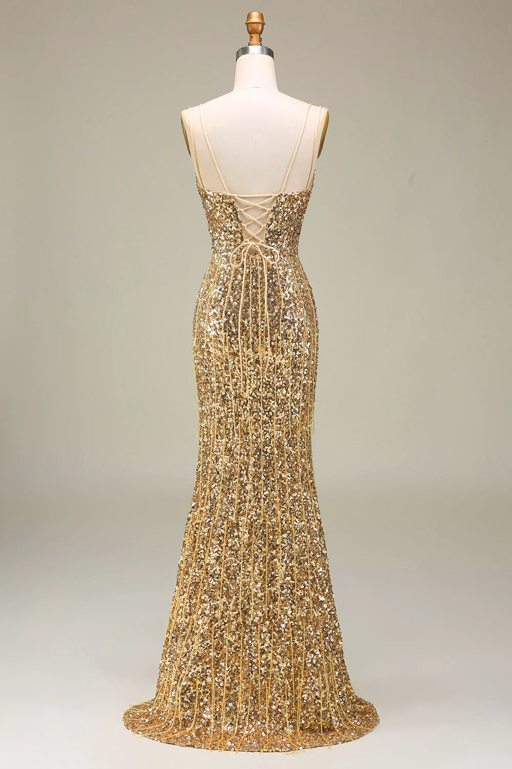 Wholesa Sparkly Mermaid Golden Long Prom Dress with Slit