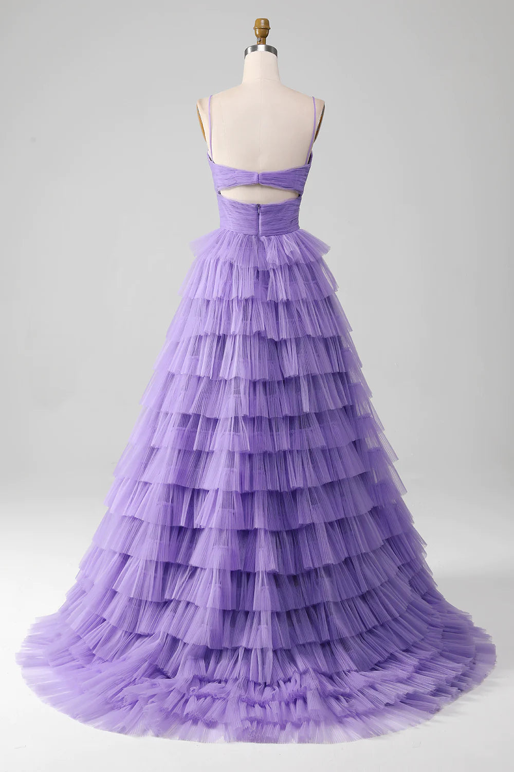 Wholesa Purple Tulle A-Line Tiered Long Prom Dress with Slit