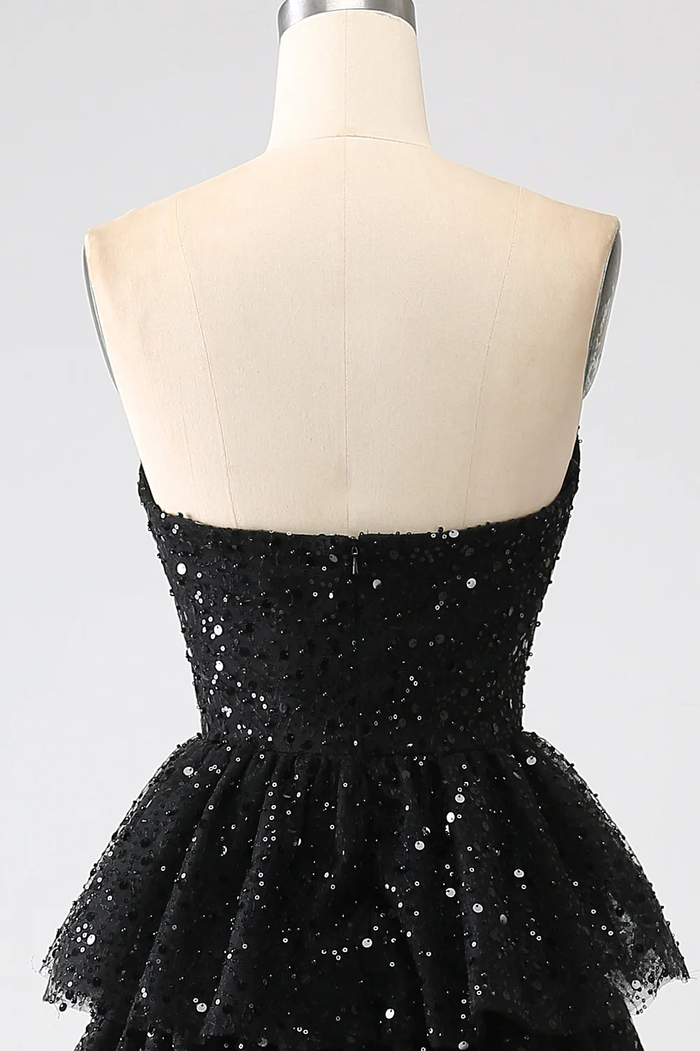 Wholesa A-Line Sequins Black Tiered Prom Dress with Slit