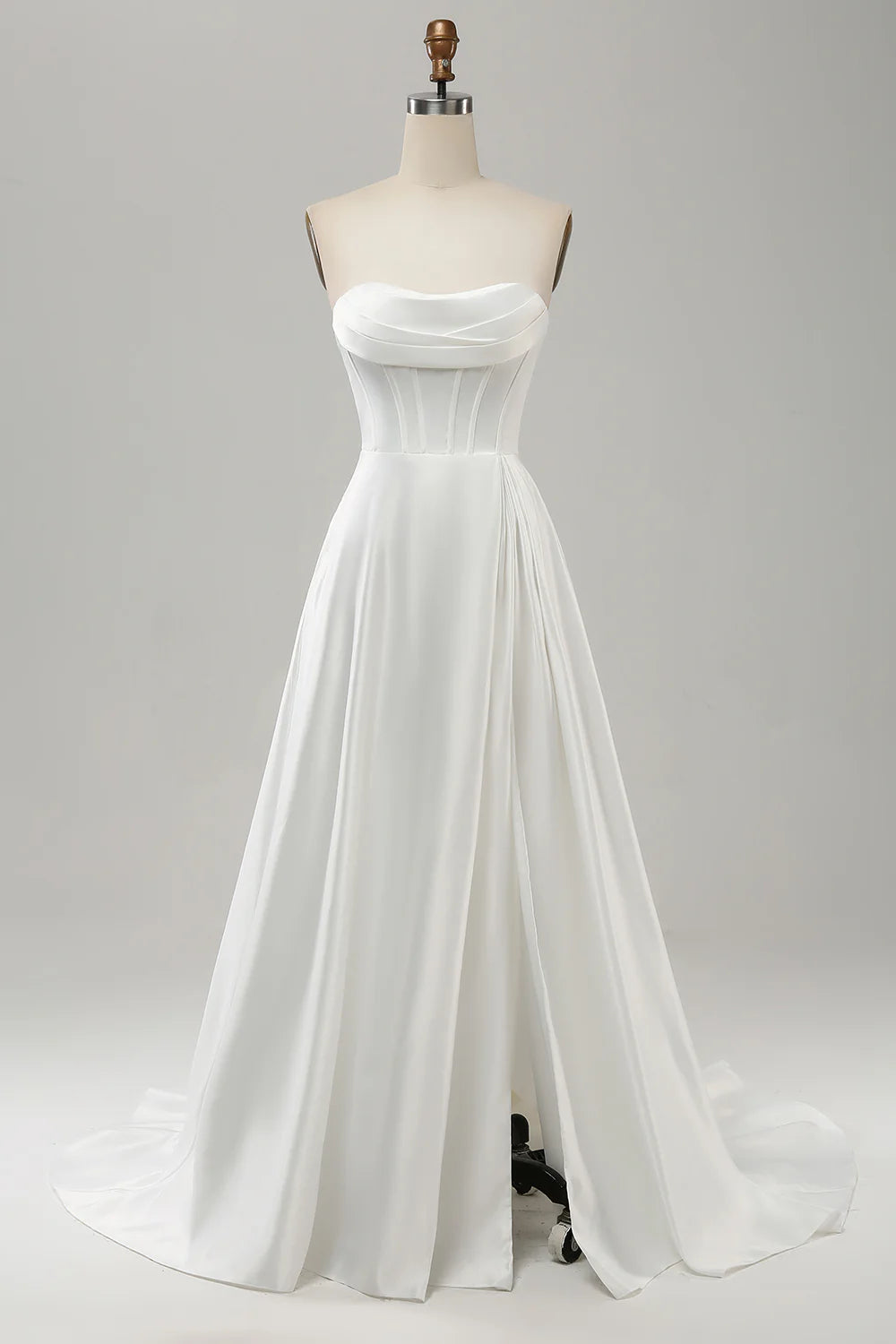 Wholesa A Line Elegant Strapless Pleated Sweep Train Bridal Dress With Split