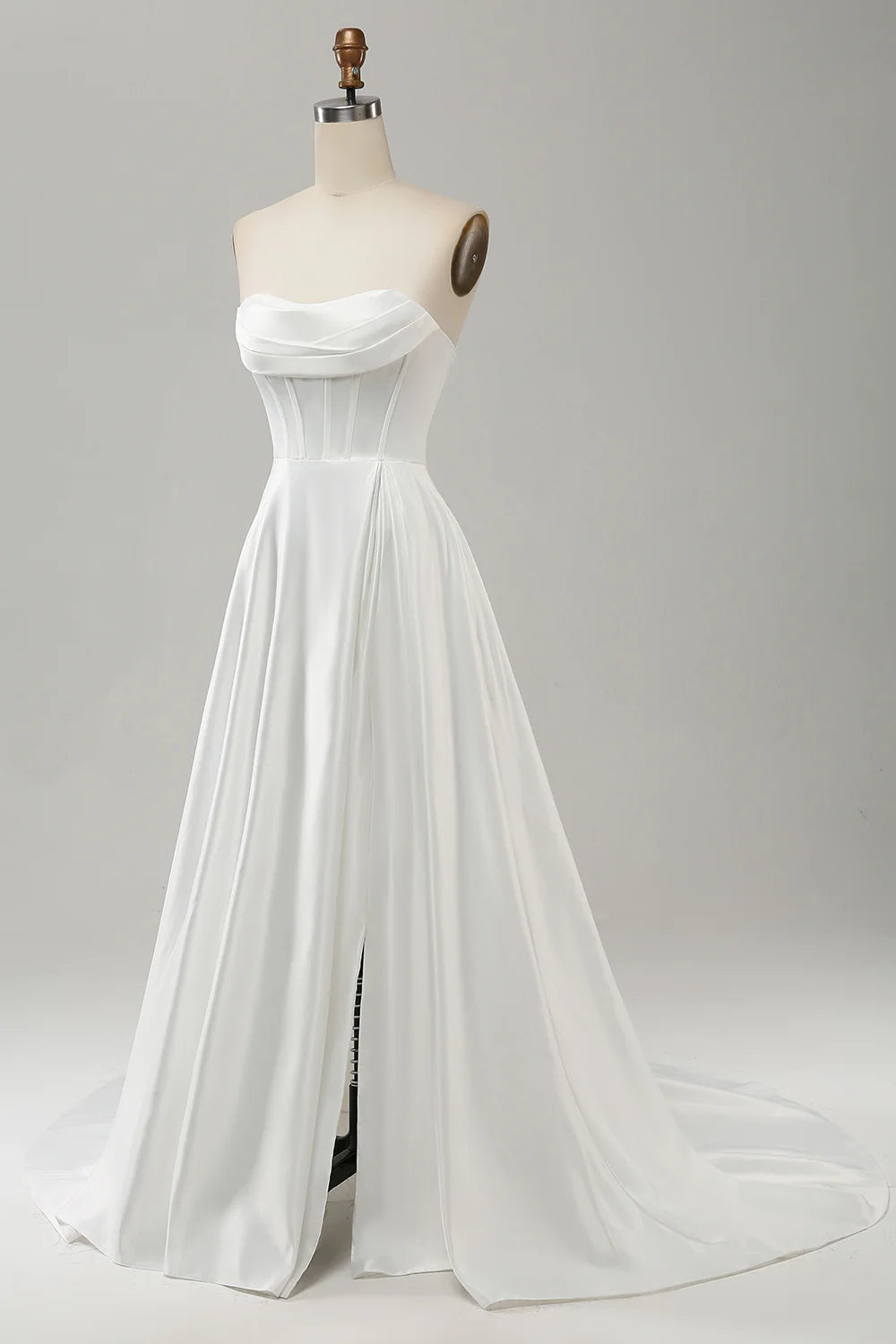 Wholesa A Line Elegant Strapless Pleated Sweep Train Bridal Dress With Split
