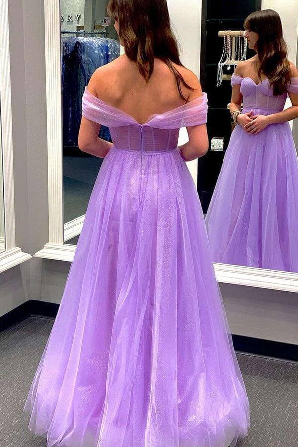 Wholesa A-line Off-The-Shoulder Tulle Prom Dresses Evening Dresses