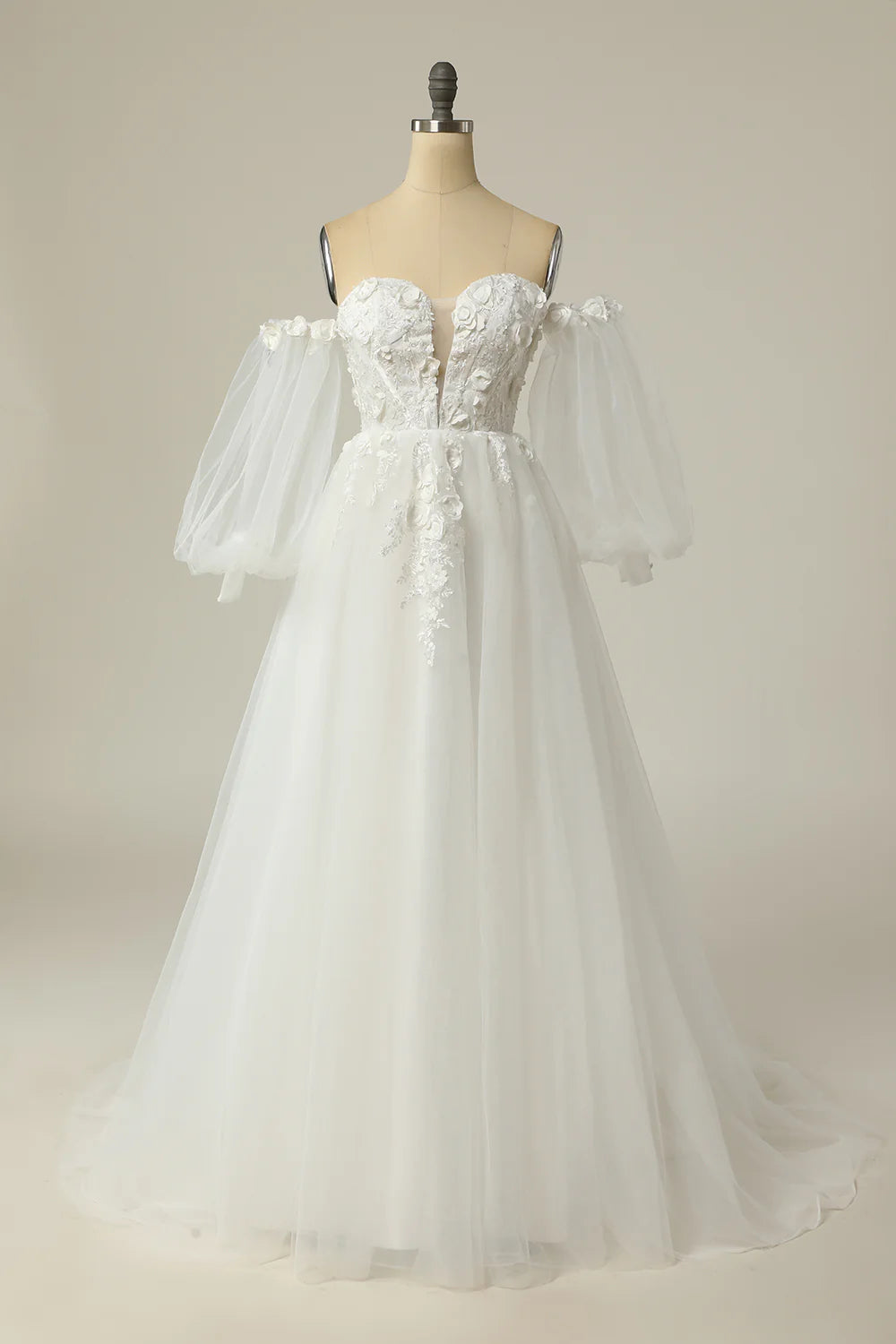 Wholesa A Line Off the Shoulder Bridal Dress with Long Sleeves