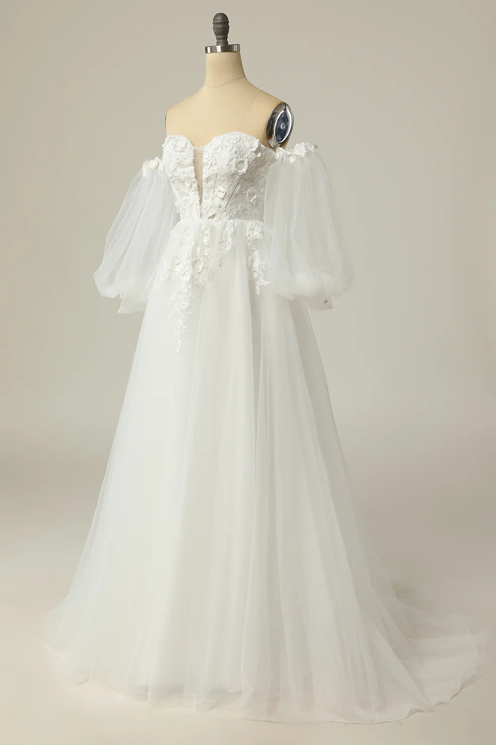 Wholesa A Line Off the Shoulder Bridal Dress with Long Sleeves