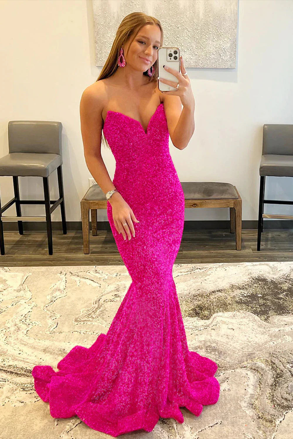 Wholesa Mermaid Sparkly Sequins Sweetheart Long Prom Dress