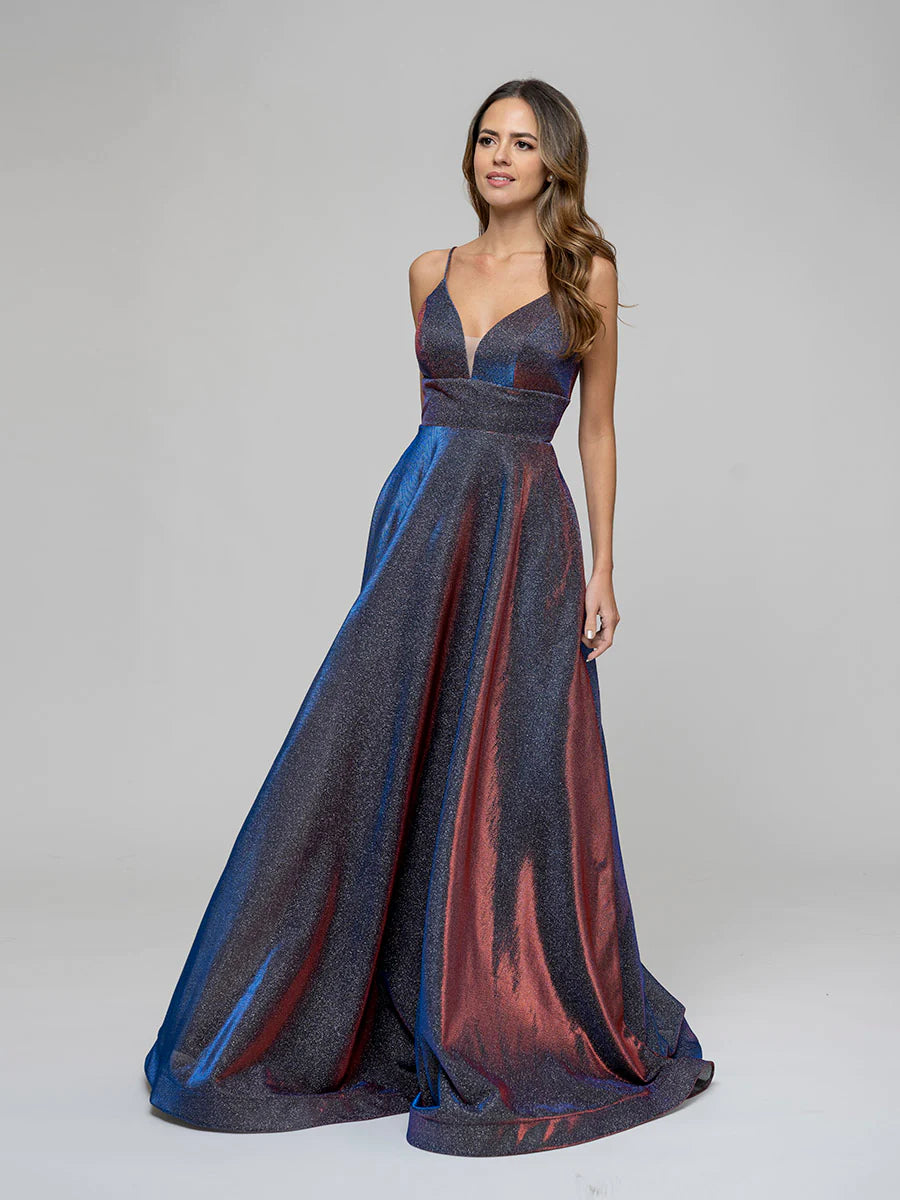 Wholesa A Line Lace-up Spaghetti Straps Metallic Glitter Prom Dresses