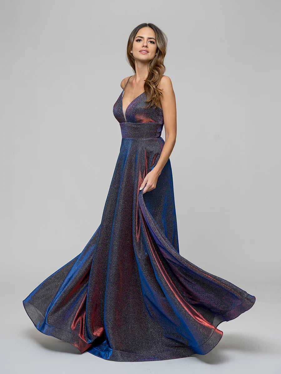 Wholesa A Line Lace-up Spaghetti Straps Metallic Glitter Prom Dresses