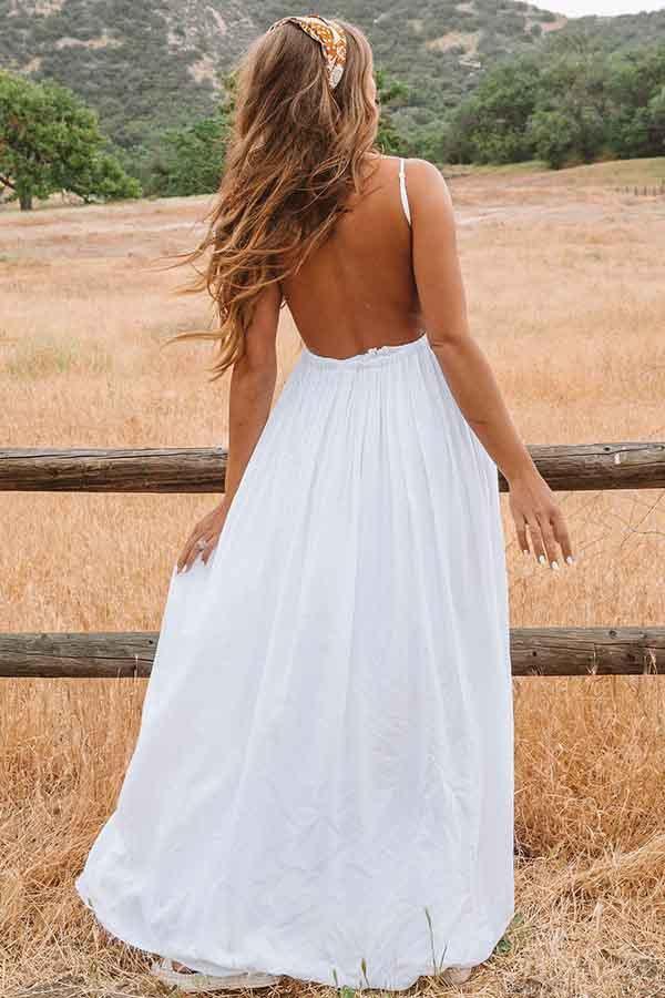 Wholesa Beach A-Line Scoop Backless Floor Length Wedding Dress with Lace