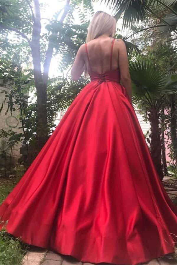 Wholesa A-Line Spaghetti Straps Floor-Length Satin Royal Blue Prom Dress