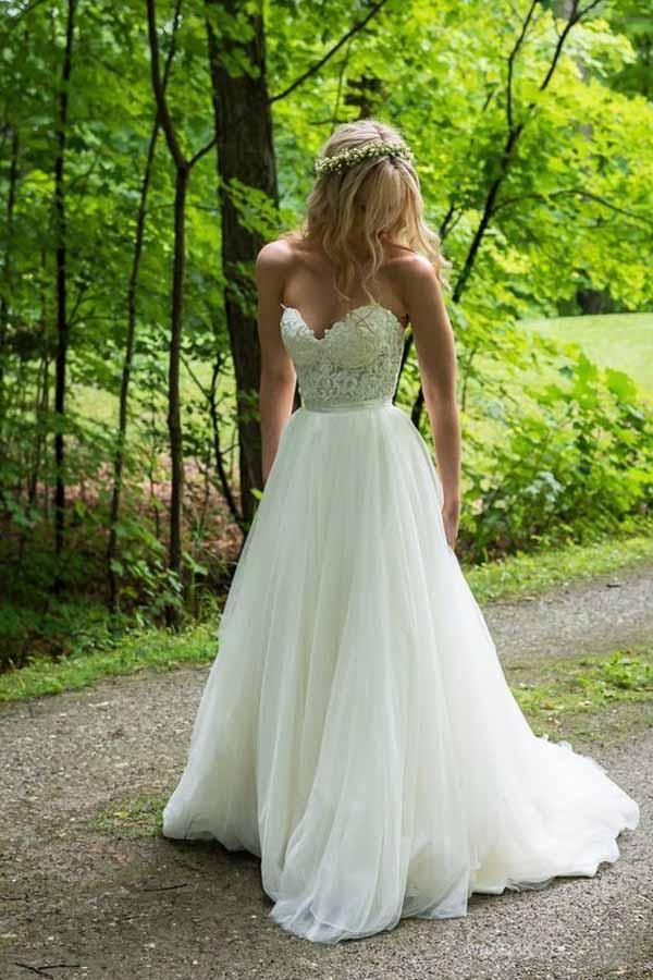 Wholesa A-line Applique Sweetheart Ivory Wedding Dresses With Lace