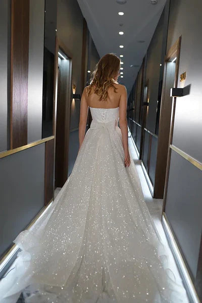 Wholesa A Line Sweetheart Sparkly Bohemian Wedding Dress Bridal Gown