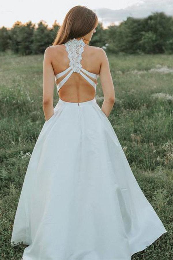 Wholesa Two Pieces A Line Lace White Wedding Dresses With Pockets