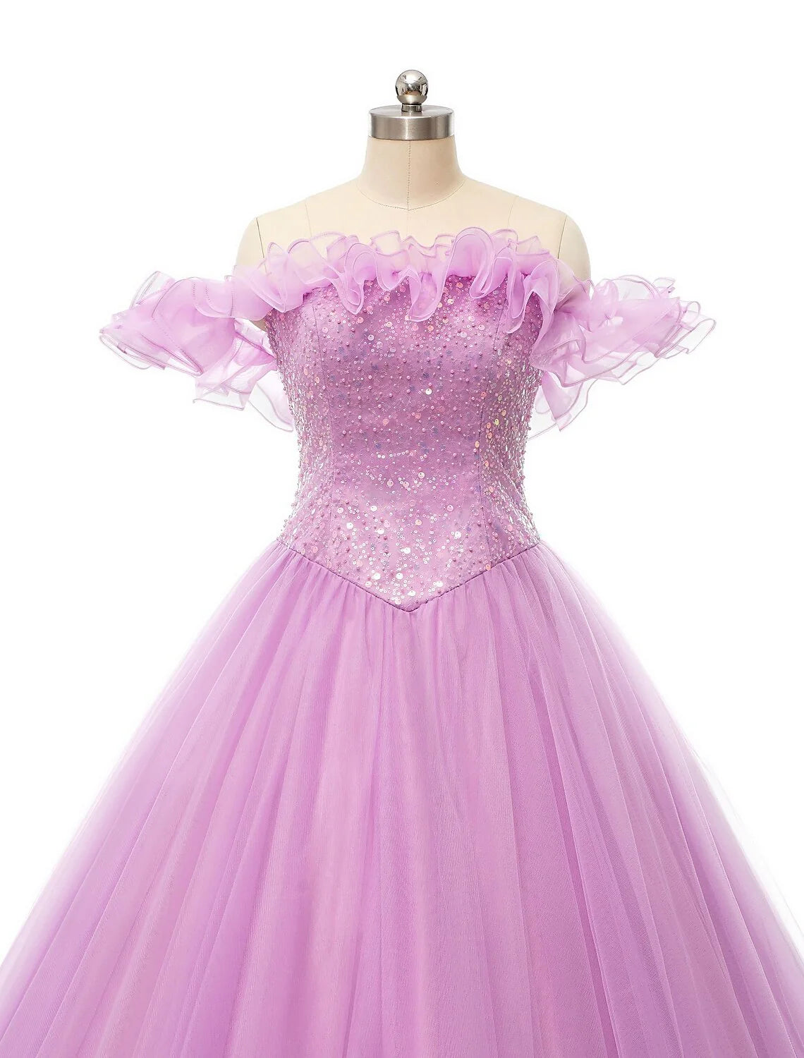 Wholesa Ball Gown Prom Dresses Puffy Dress Quinceanera Floor Length Sleeveless Off Shoulder Tulle with Pearls Sequin