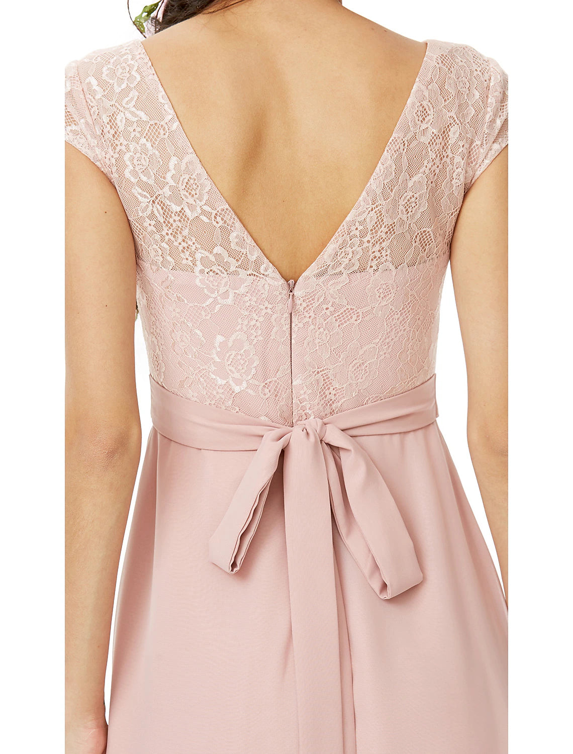 wholesale   Sheath / Column Bridesmaid Dress Bateau Neck Short Sleeve Elegant Floor Length Chiffon / Lace with Lace / Sash / Ribbon / Bow(s)