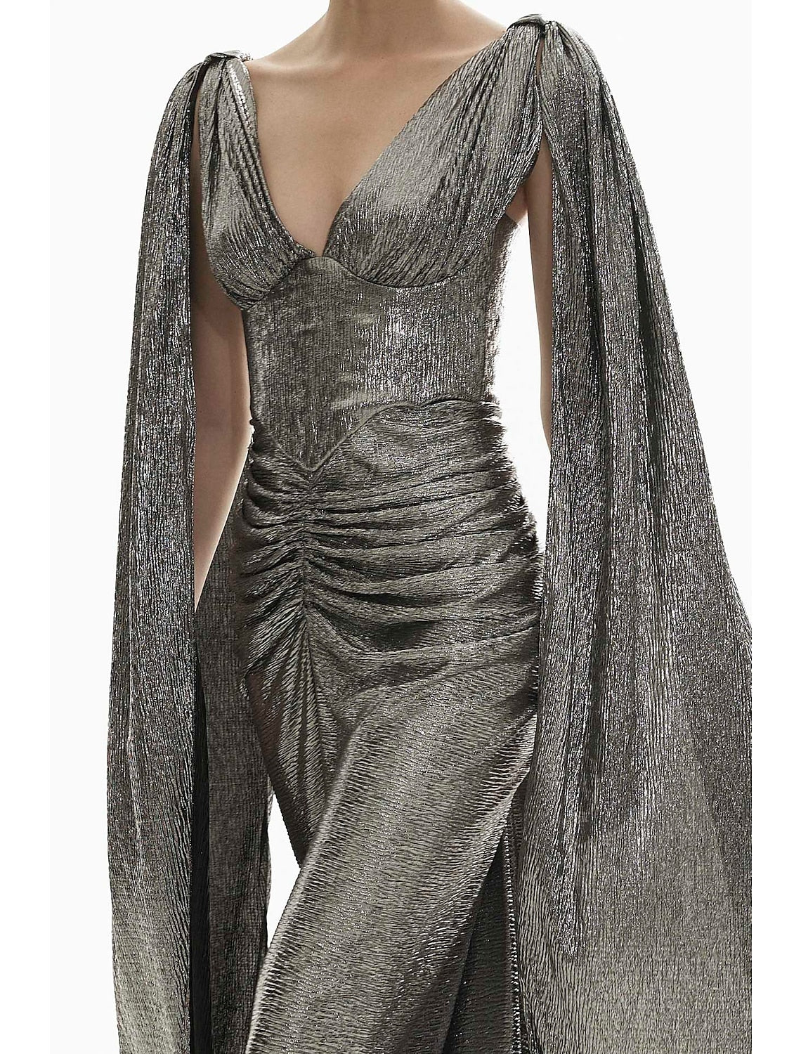 Wholesa Mermaid / Trumpet Evening Gown Elegant Dress Formal Fall Sweep / Brush Train Long Sleeve V Neck Sequined with Glitter Ruched