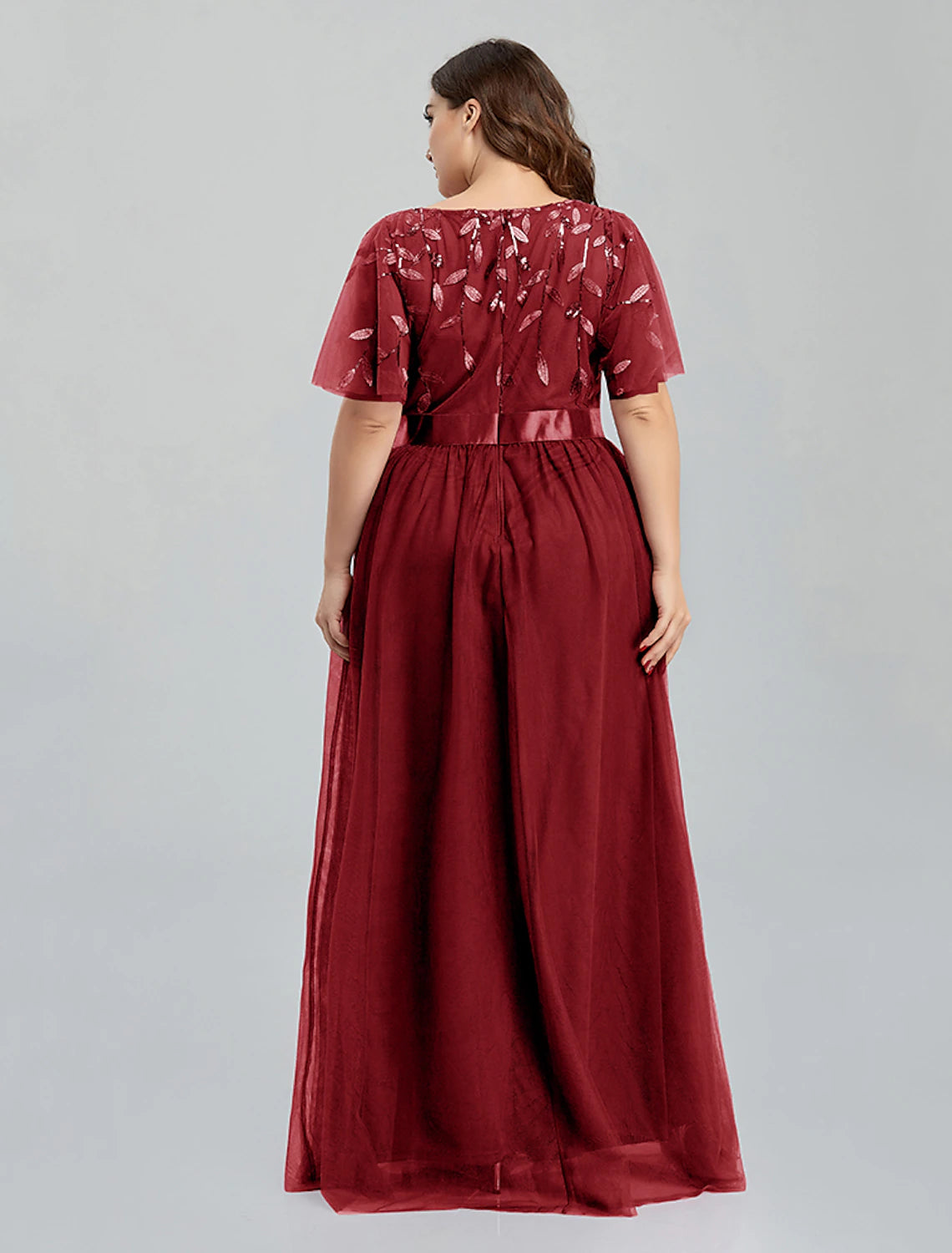 wholesa A-Line Prom Dresses Floral Dress Party Wear Quinceanera Floor Length Short Sleeve Jewel Neck Bridesmaid Dress Tulle with Embroidery Splicing