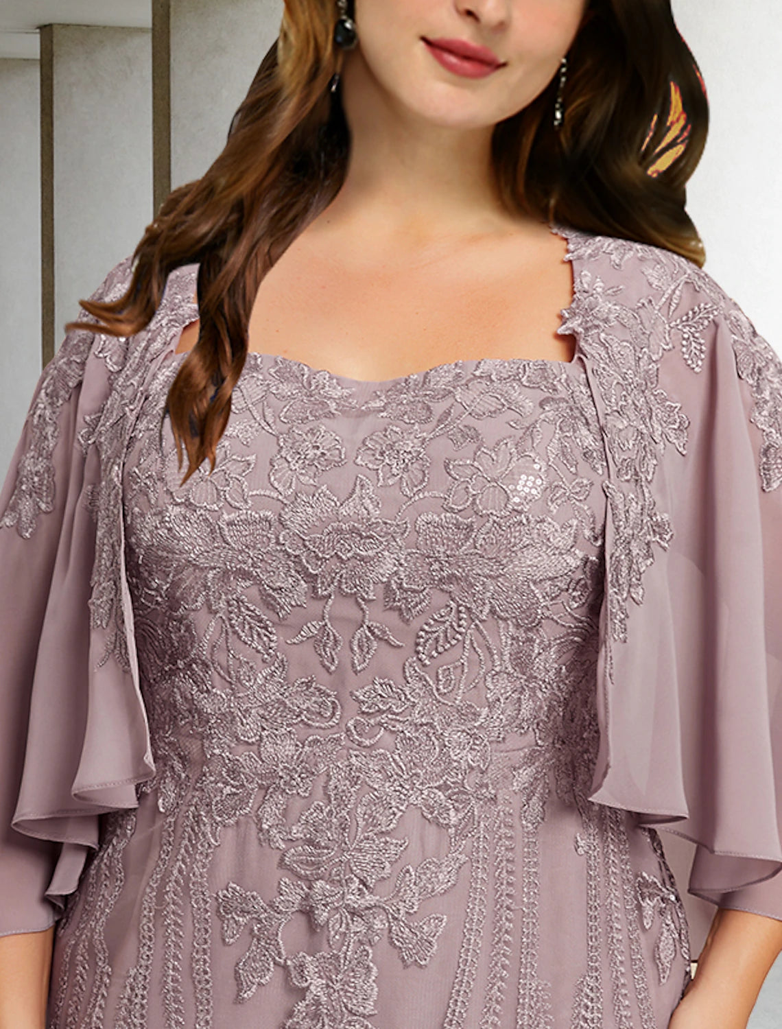 wholesale   Sheath / Column Mother of the Bride Dresses Plus Size Hide Belly Curve Elegant Dress Formal Tea Length Sleeveless Square Neck Chiffon with Beading Appliques