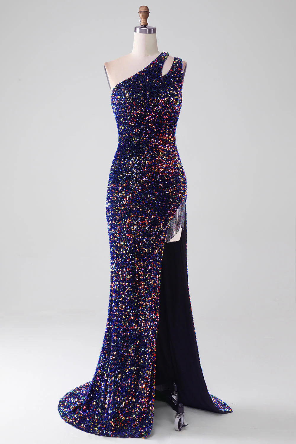 Wholesa Mermaid One Shoulder Sequins Long Prom Dress with Slit