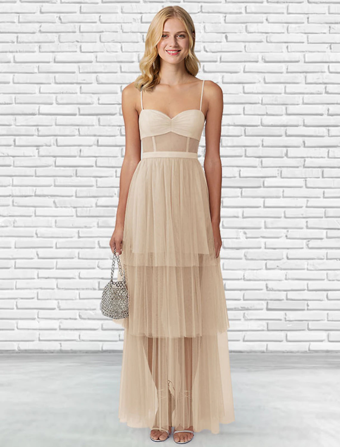 Wholesa Ball Gown Prom Dresses Tiered Plisse Dress Party Wear Prom Floor Length Sleeveless Sweetheart Tulle Backless Ladder Back with Pure Color