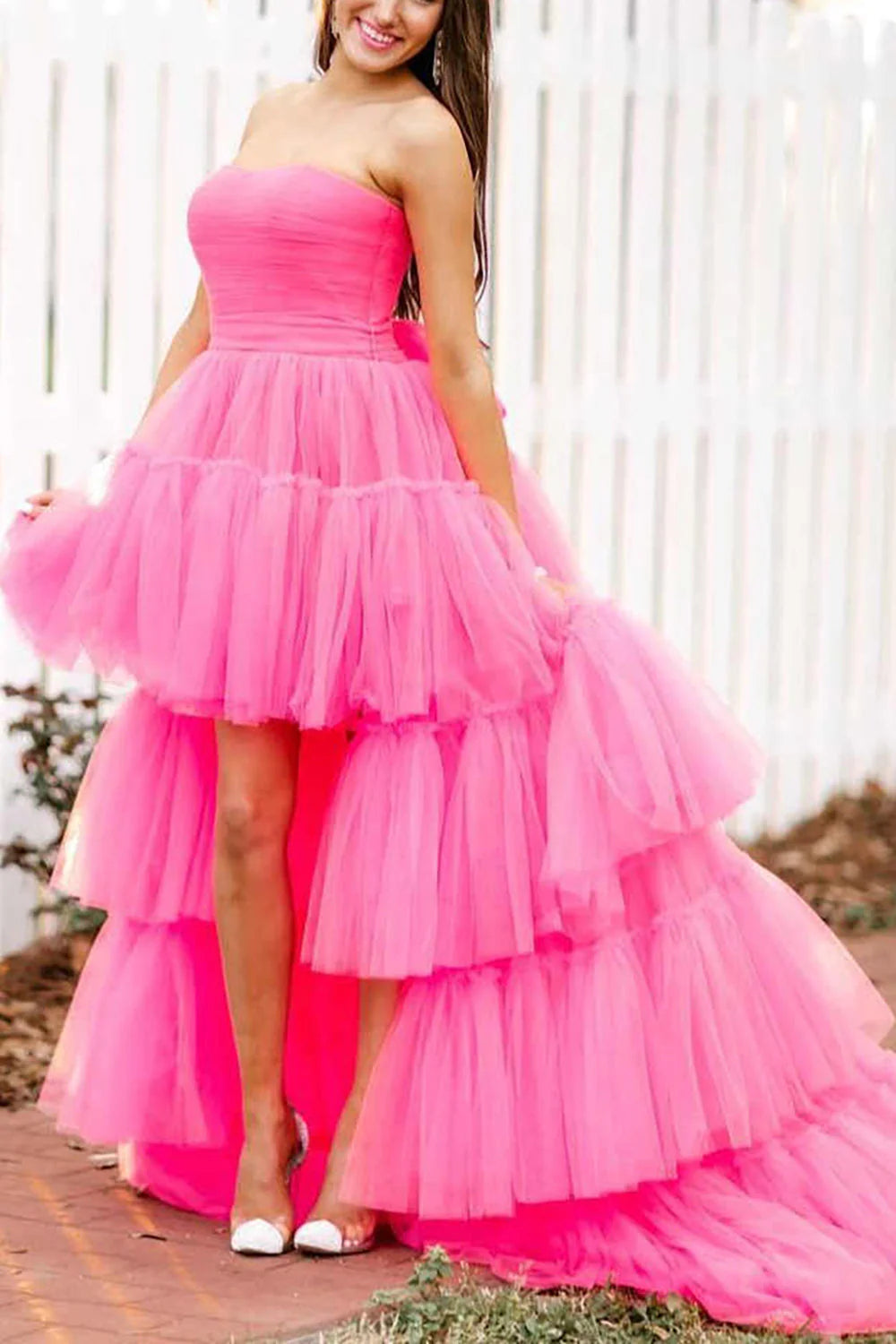 Wholesa Strapless High Low Prom Dress with Ruffles