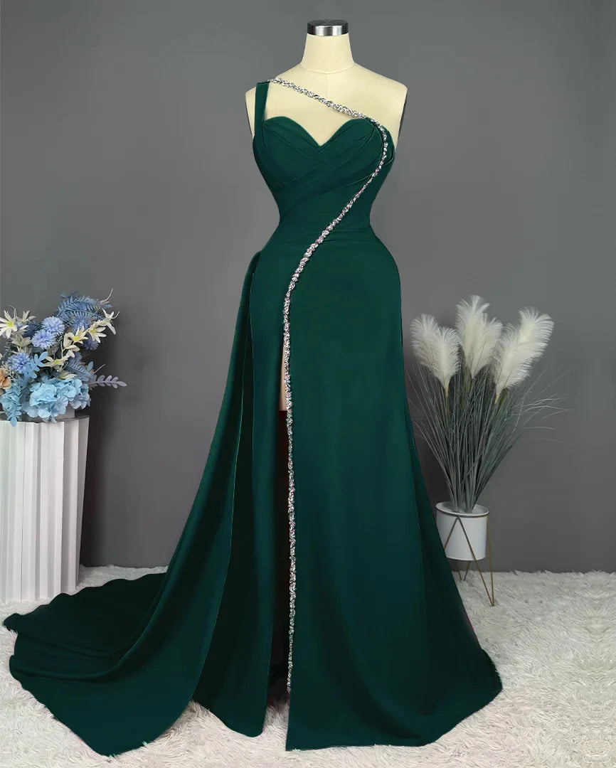 Wholesa Sheath One-Shoulder Floor-Length Long Formal Prom Dresses