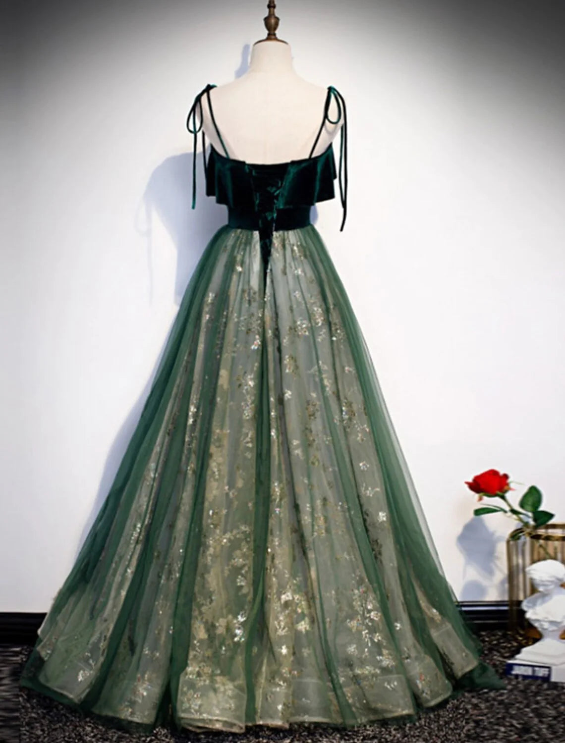 Wholesa A-Line Prom Dresses Glittering Dress Wedding Guest Engagement Floor Length Sleeveless Spaghetti Strap Organza with Sequin