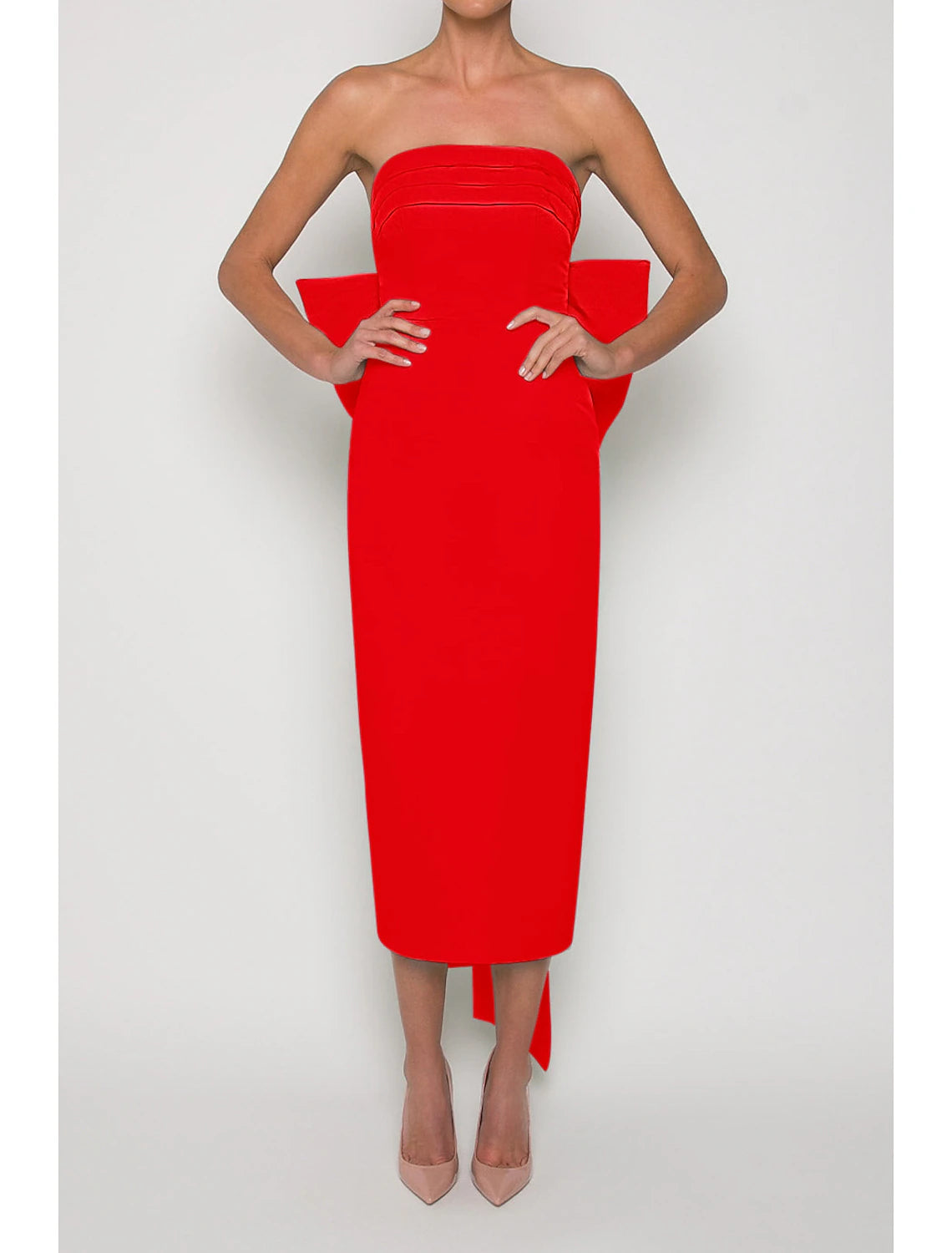 Wholesa Sheath / Column Cocktail Dresses Party Dress Wedding Guest Engagement Tea Length Sleeveless Strapless Fall Wedding Reception Satin with Bow(s)