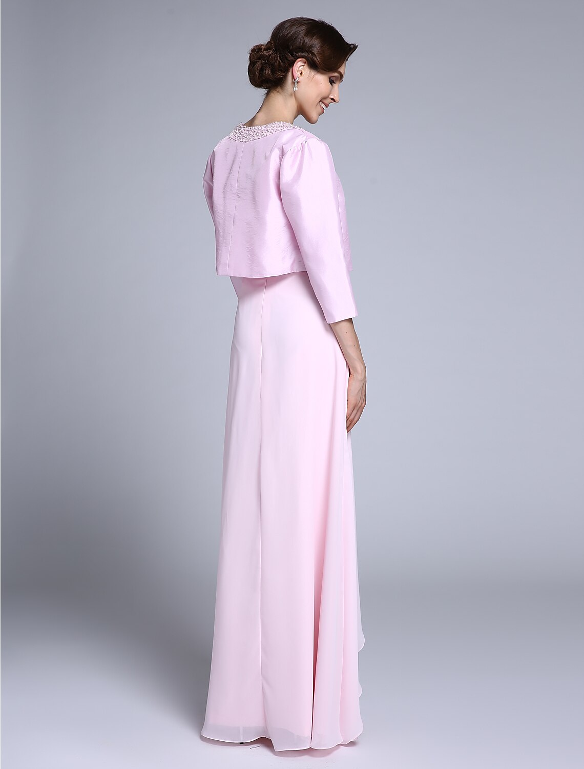 wholesale  Sheath / Column Mother of the Bride Dress Scoop Neck Floor Length Chiffon 3/4 Length Sleeve No with Beading