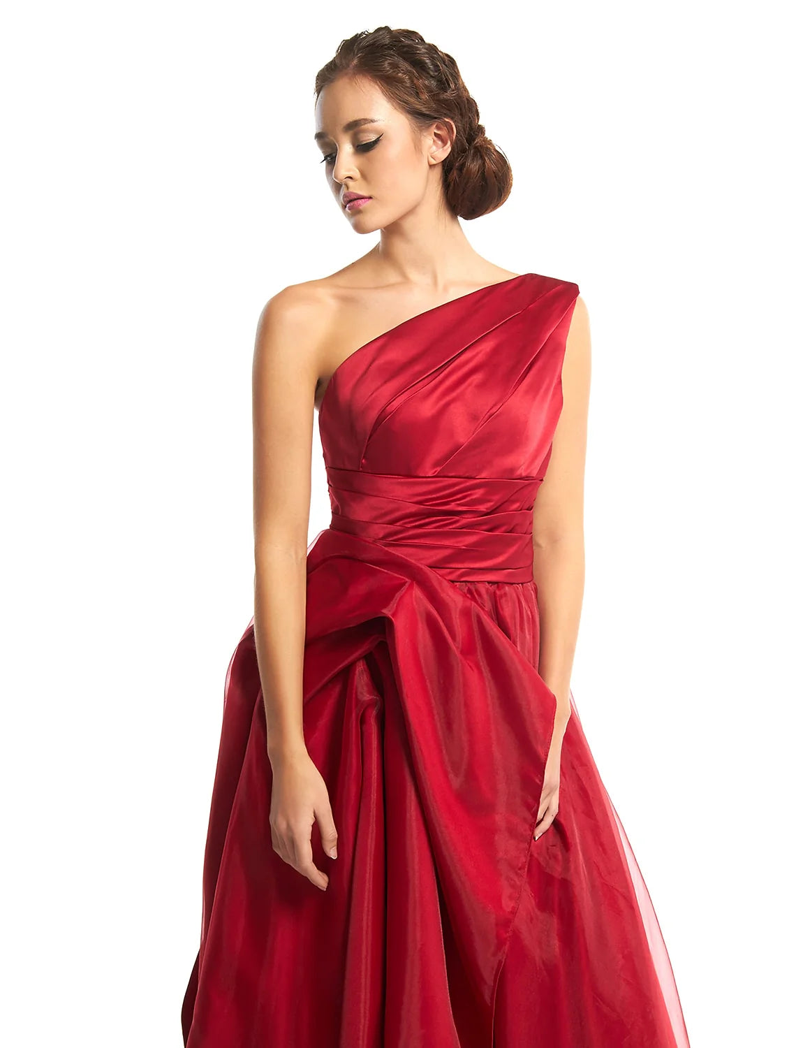 Wholesa A-Line Elegant Prom Formal Evening Dress One Shoulder Sleeveless Floor Length Organza with Side Draping