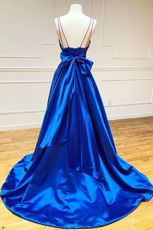 Wholesa A-line Spaghetti Straps Satin Long Prom Dresses