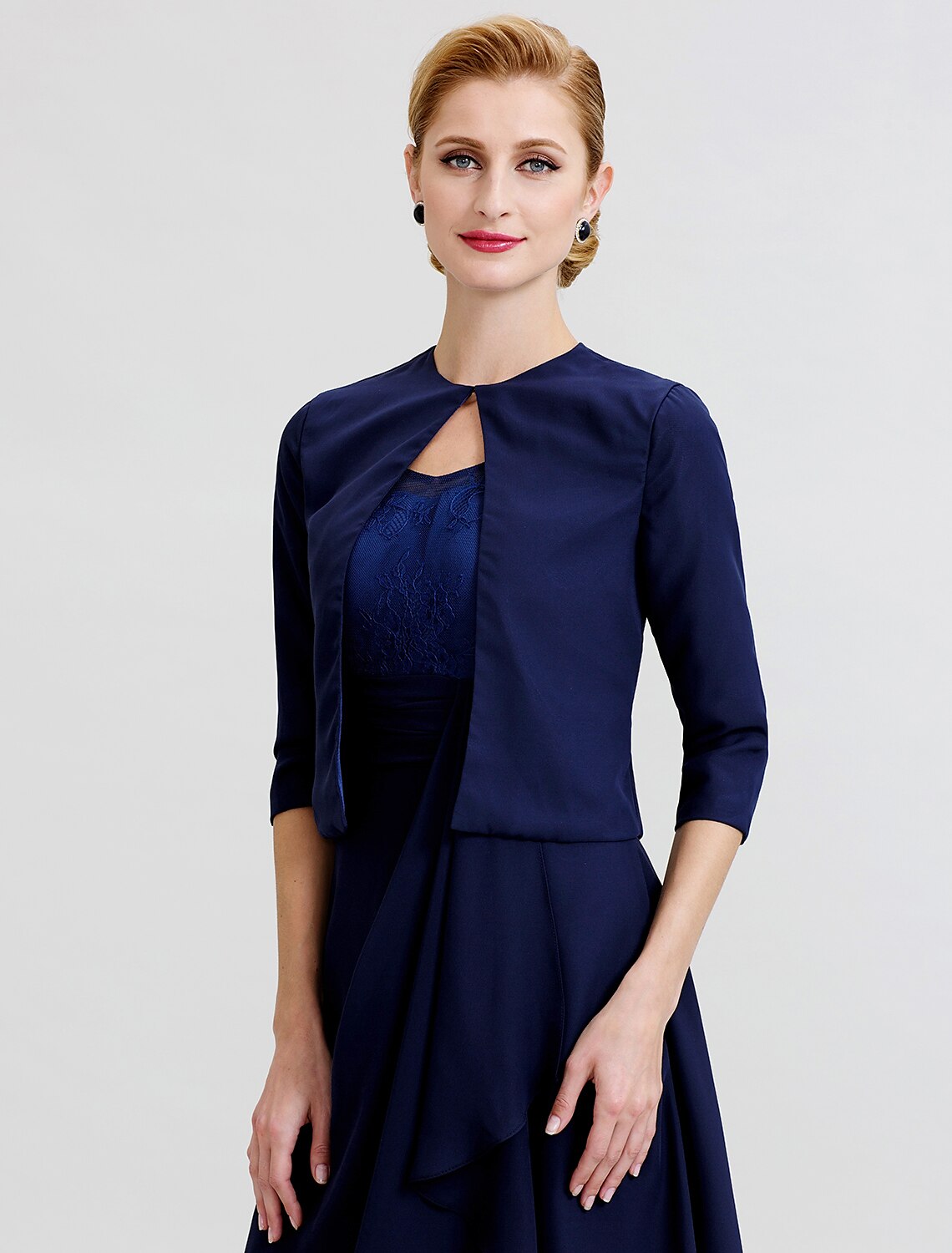 wholesale  A-Line / Two Piece Jewel Neck Knee Length Chiffon / Corded Lace Mother of the Bride Dress with Sash