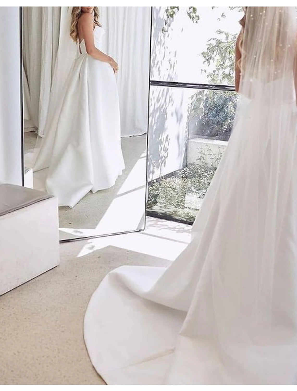 Wholesa  Engagement Sexy Wedding Dresses A-Line Sweetheart Strapless Court Train Satin Bridal Gowns With Split Front