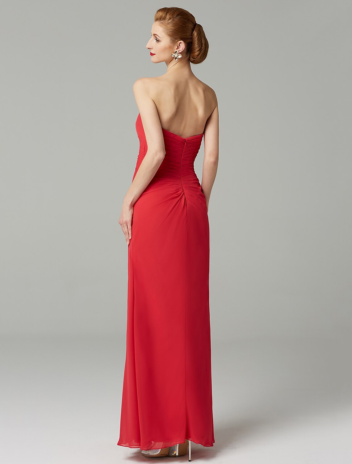 wholesale  Sheath / Column Mother of the Bride Dress Strapless Floor Length Chiffon Beaded Lace Sleeveless yes with Pleats Beading Split Front