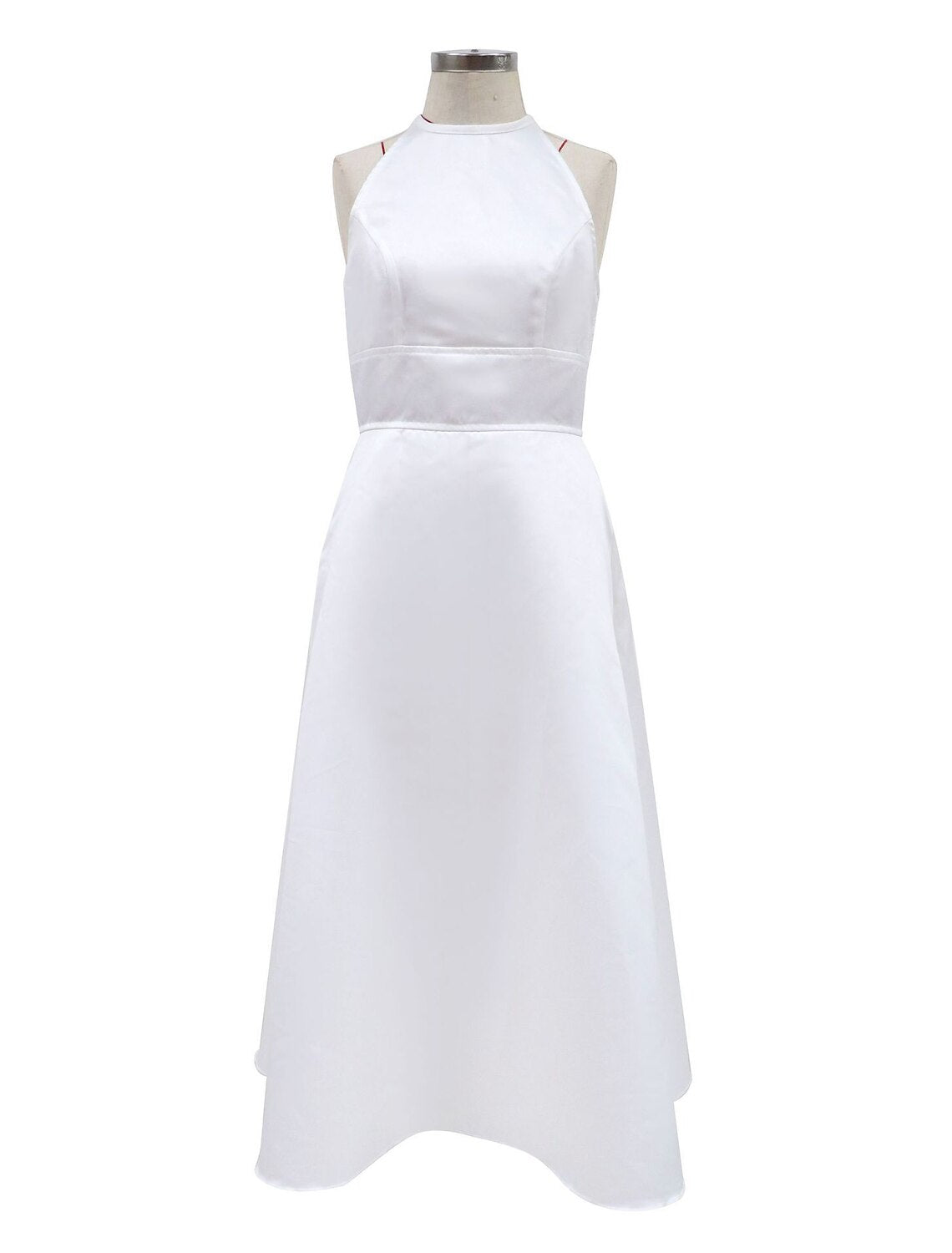 wholesale  Reception Little White Dresses Wedding Dresses A-Line Halter Sleeveless Tea Length Satin Bridal Gowns With Solid Color